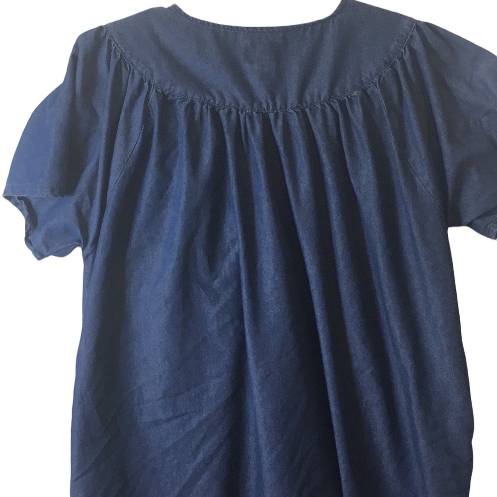Vintage Cozee Corner Oversized Embroidered Denim Dress Housecoat - Picture 4 of 13